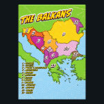 Pop Art Illustrierter Balkan-Karte Fotodruck<br><div class="desc">Eine stilisierte Karte der Balkanregion mit einer Kunstästhetik des Pops mit kühnen Konturen und gepunktetem Hintergrund. Die Karte ist in 13 nummerierte Regionen unterteilt,  die jeweils ein anderes Land repräsentieren.</div>