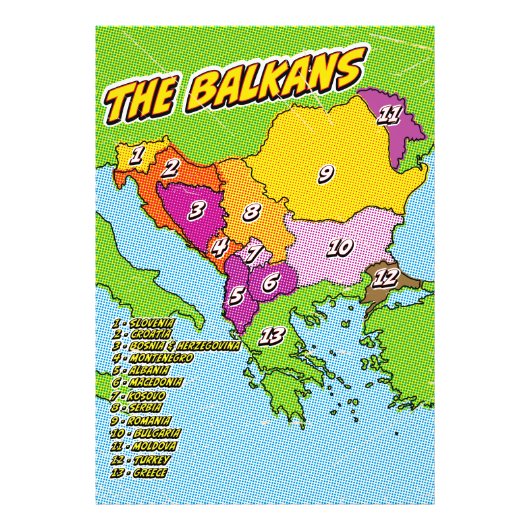 Pop Art Illustrierter Balkan-Karte Fotodruck (Vorne)