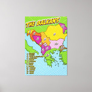 Pop Art Illustrierter Balkan-Karte Leinwanddruck