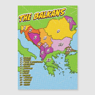 Pop Art Illustrierter Balkan-Karte Magnetkarte