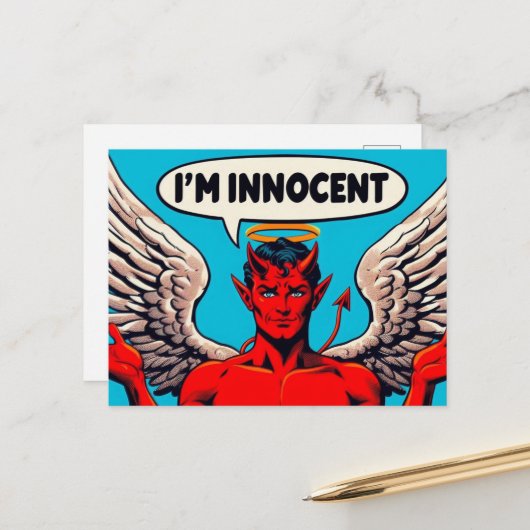 Pop Art Innocent Devil Postkarte (Vorderseite/Rückseite Beispiel)