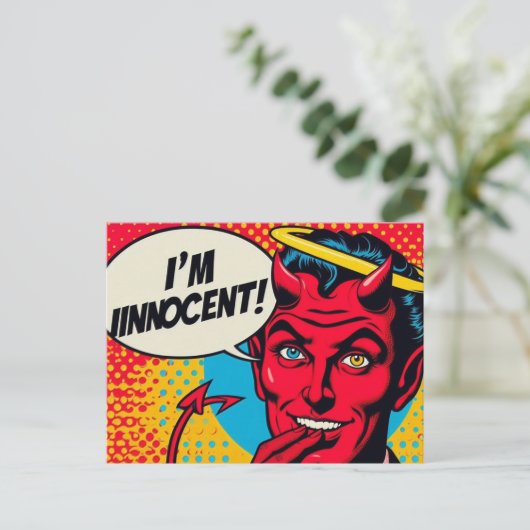 Pop Art Innocent Devil Postkarte (Stehend Vorderseite)
