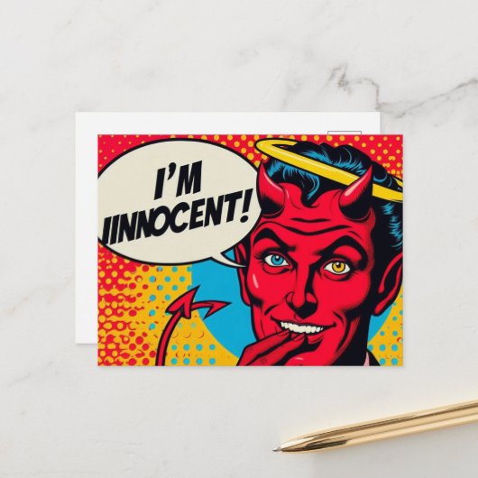 Pop Art Innocent Devil Postkarte (Vorderseite/Rückseite Beispiel)