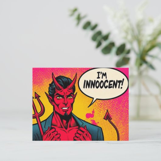 Pop Art Innoocent Devil Comic Postkarte (Stehend Vorderseite)