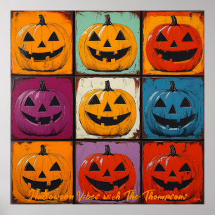 Pop Art Jack-o'-Lantern Grid Halloween Art Poster