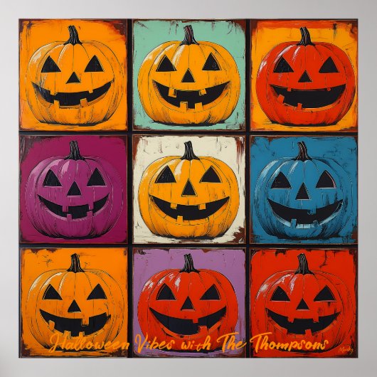 Pop Art Jack-o'-Lantern Grid Halloween Art Poster (Vorne)