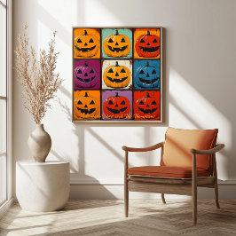 Pop Art Jack-o'-Lantern Grid Halloween Art Poster