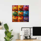 Pop Art Jack-o'-Lantern Grid Halloween Poster (Heimbüro)