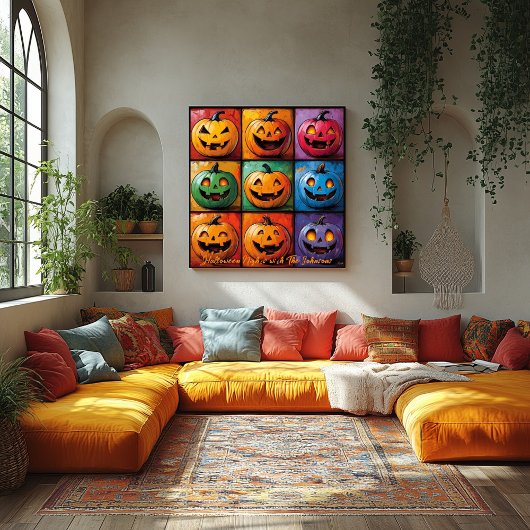 Pop Art Jack-o'-Lantern Grid Halloween Poster