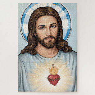 Pop Art Jesus Heiliges Herz im Vintage-Comic-Stil Puzzle