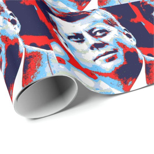 Pop Art JFK John F. Kennedy Red Blue Geschenkpapier (Rolleneckpunkt)