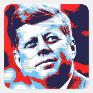 Pop Art JFK John F. Kennedy Red Blue Quadratischer Aufkleber