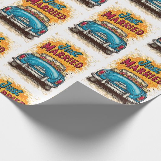 Pop Art Just Married Geschenkpapier (Ecke)