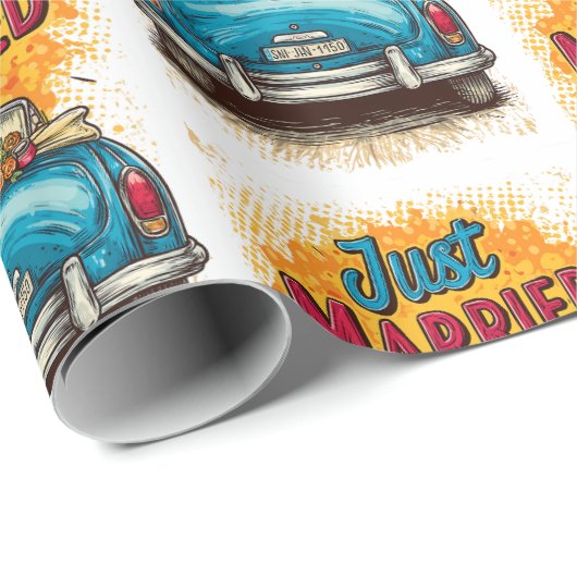 Pop Art Just Married Geschenkpapier (Rolleneckpunkt)