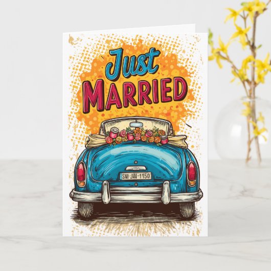 Pop Art Just Married Karte (Gelbe Blume)