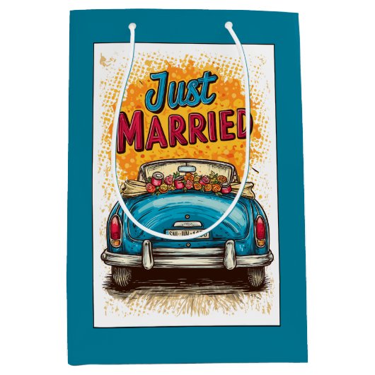 Pop Art Just Married Mittlere Geschenktüte (Vorderseite)