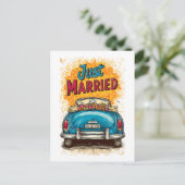 Pop Art Just Married Postkarte (Stehend Vorderseite)