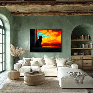 Pop-Art-Katze bei Sonnenuntergang - Fensterblick Poster