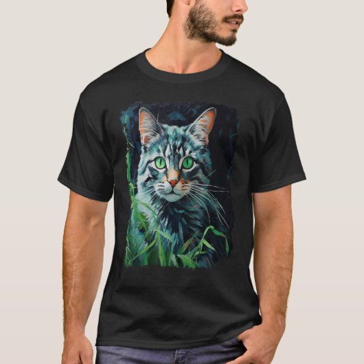 Pop Art Katze Grün T-Shirt (Vorderseite)