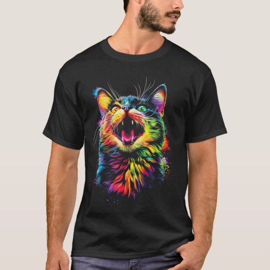 Pop-Art-Katze Regenbogen T-Shirt (Vorderseite)