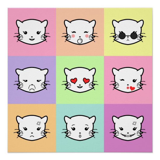 Pop Art Kawaii Cat Emoji Poster (Vorderseite)