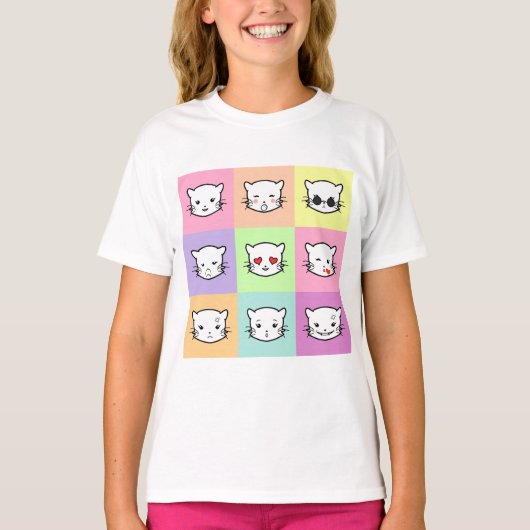Pop Art Kawaii Cat Emoji T-Shirt (Vorderseite)