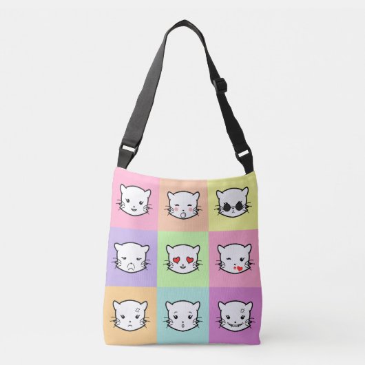 Pop Art Kawaii Cat Emoji Tragetaschen Mit Langen Trägern (Vorderseite)