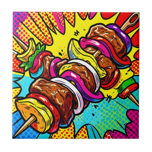 Pop-Art-Kebab-Explosion Fliese (Vorderseite)