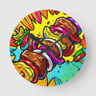 Pop-Art-Kebab-Explosion Runde Wanduhr