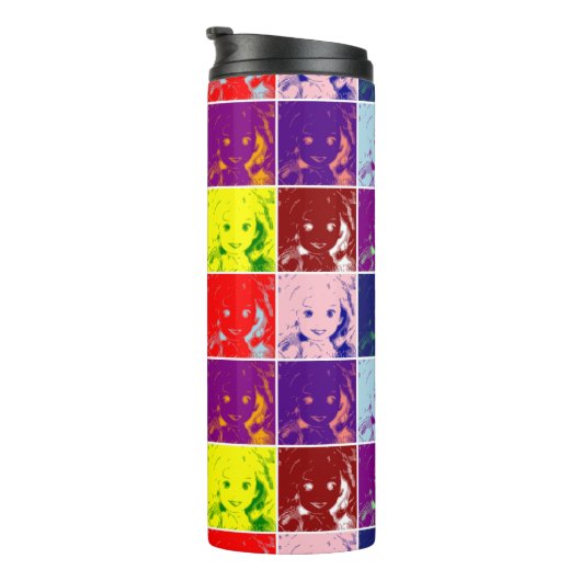 Pop Art Kinderpuppensortrait Thermosbecher (Nach rechts gedreht)