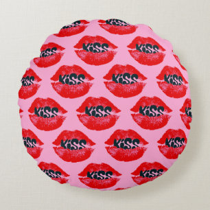 Pop Art Kiss Lips Wiederholung Rundes Kissen