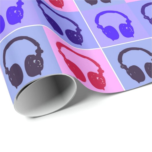 Pop Art Kopfhörer Geschenkpapier (Rolleneckpunkt)