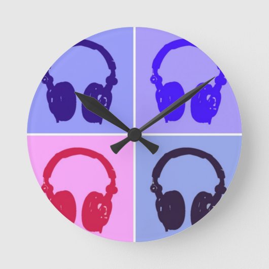 Pop Art Kopfhörer Runde Wanduhr (Vorderseite)