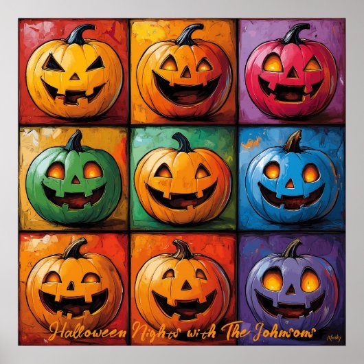 Pop-Art-Kürbisgitter-Halloween-Plakat Poster (Vorne)