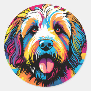 Pop Art Labradoodle Portrait Runder Aufkleber