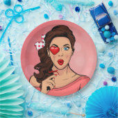 Pop Art Lady Heart Lollipop Pappteller (Party)