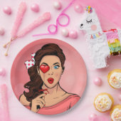 Pop Art Lady Heart Lollipop Pappteller (Party)