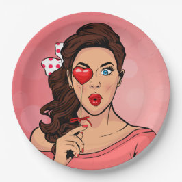 Pop Art Lady Heart Lollipop Pappteller