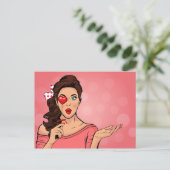 Pop Art Lady Heart Lollipop Valentine Postkarte (Stehend Vorderseite)