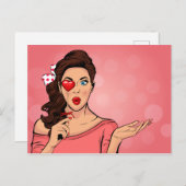 Pop Art Lady Heart Lollipop Valentine Postkarte (Vorne/Hinten)