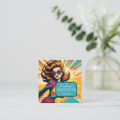 Pop Art Lady mit Brillen Optikerwow Quadratische Visitenkarte (Stehend Vorderseite)