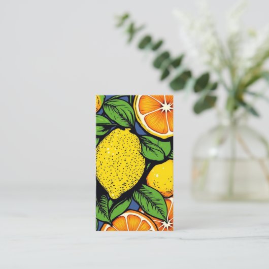 pop art lemons limes with qr code visitenkarte (Stehend Vorderseite)