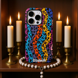 Pop Art Leopard: Regenbogenwellen iPhone 16 Pro Hülle