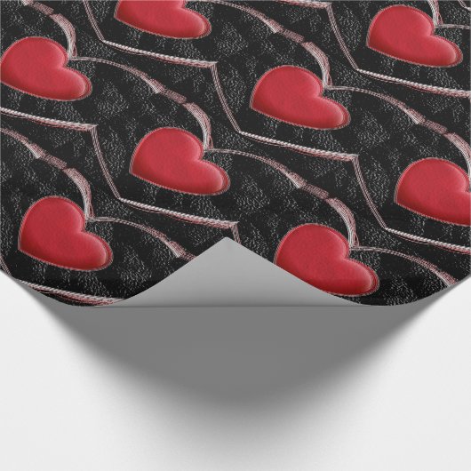 Pop Art Liebe Red Hearts Black Wrapping Paper Geschenkpapier (Ecke)