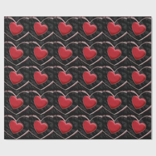 Pop Art Liebe Red Hearts Black Wrapping Paper Geschenkpapier (Flach)