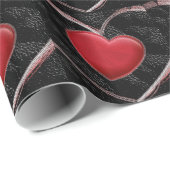 Pop Art Liebe Red Hearts Black Wrapping Paper Geschenkpapier (Rolleneckpunkt)