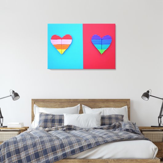 Pop Art Liebe Twin Rainbow Hearts Leinwanddruck (Insitu (Schlafzimmer))