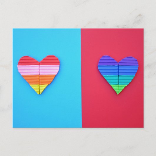 Pop Art Liebe Twin Rainbow Hearts Postkarte (Vorderseite)