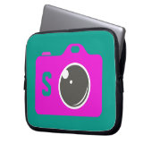 Pop Art Lila Camera Green Monogram Laptopschutzhülle (Vorderseite Links)