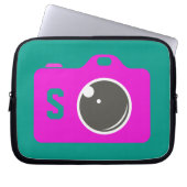 Pop Art Lila Camera Green Monogram Laptopschutzhülle (Vorderseite)